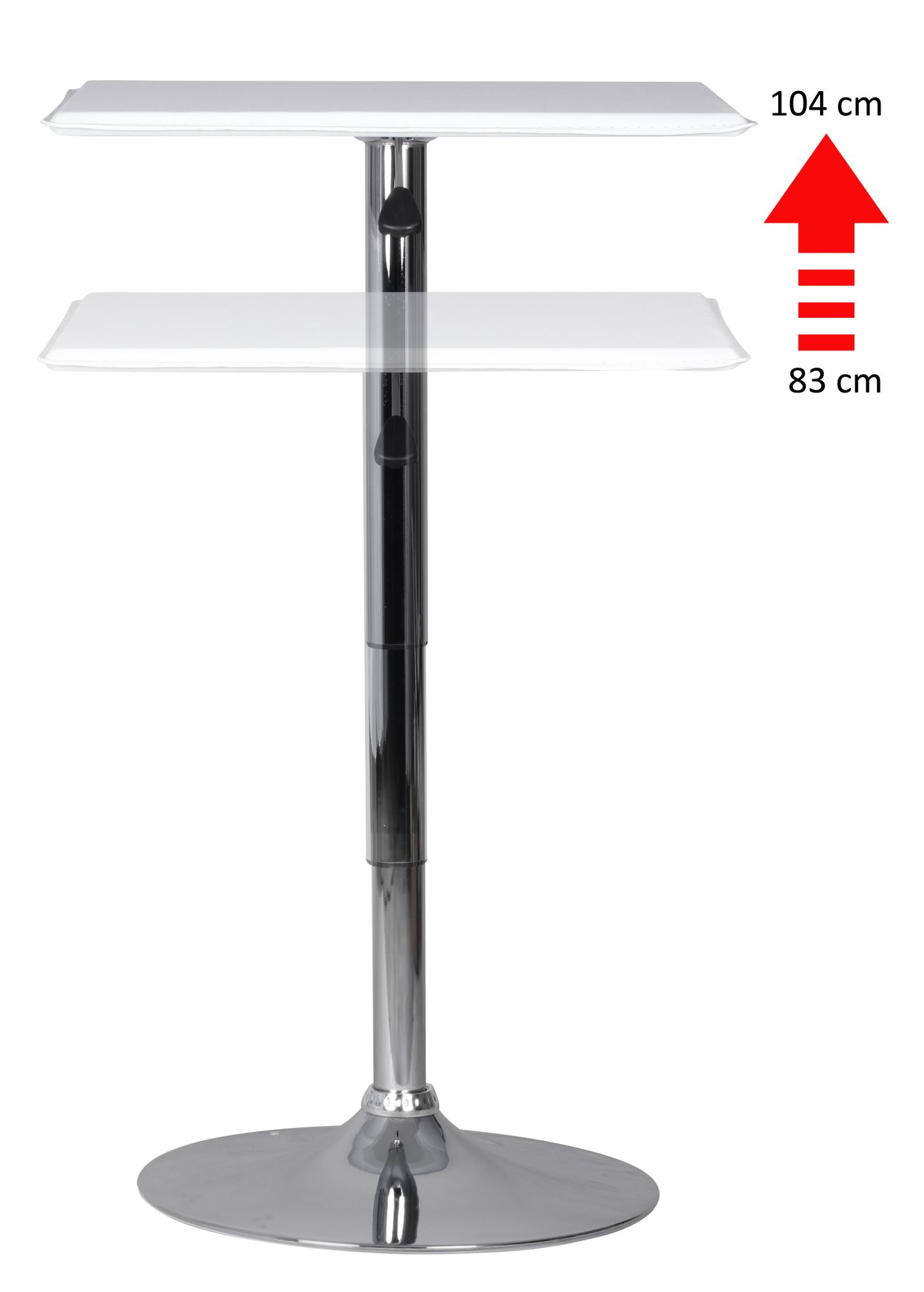 KADIMA DESIGN Stehtisch: Höhenverstellbare Leder-Optik Tischplatte, Chromgestell, 63x63 cm, drehbar, Weiß.