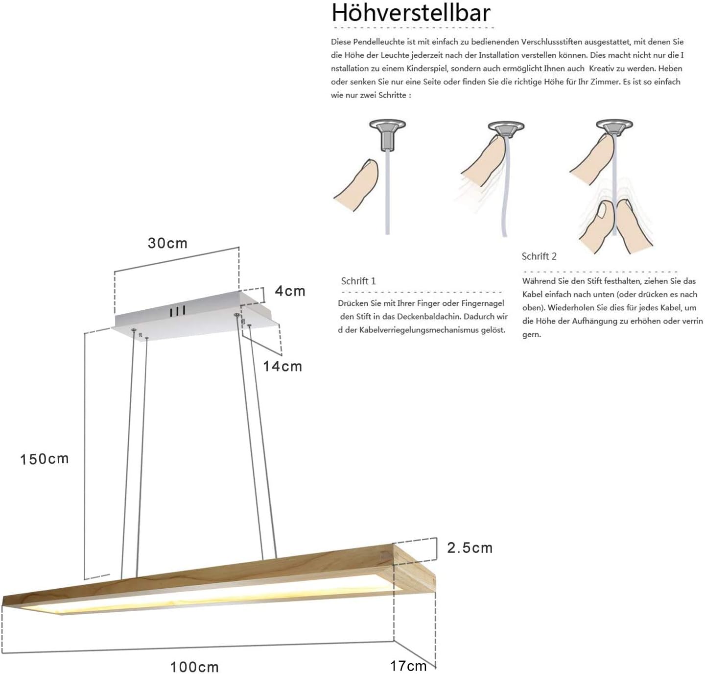 ZMH LED Pendelleuchte Hängelampe Holz - Esstischlampe Esszimmer Dimmbar Modern Design 100CM Mit Fernbedienung Esstisch lampe Hängend Höhenverstellbar Hängeleuchte für Wohnzimmer Schlafzimmer Büro
