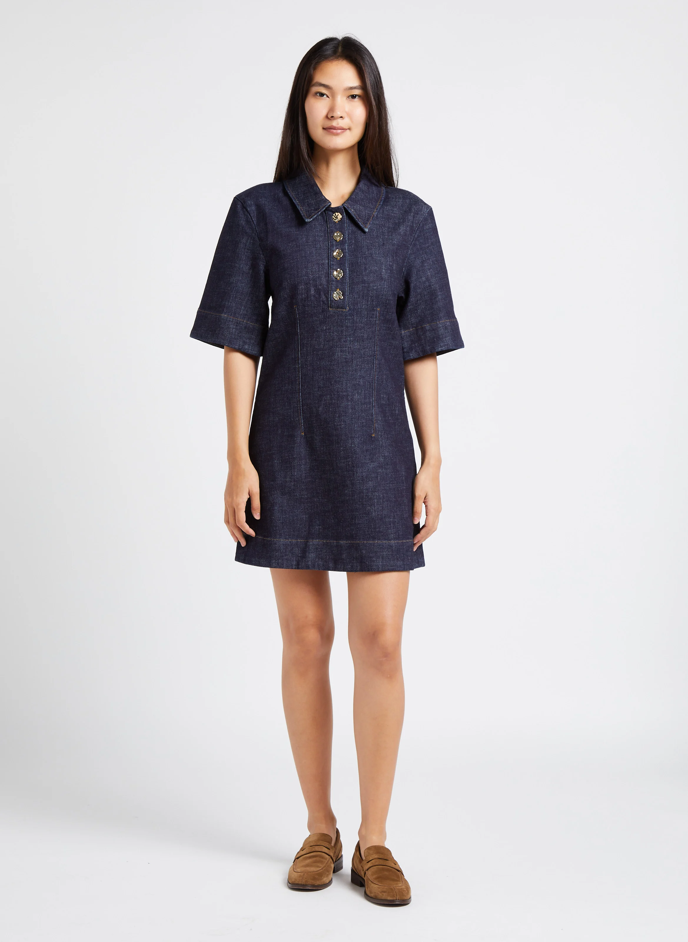 PAINLEVE AMOUR - Robe courte col pointu en coton stretch| Bleu