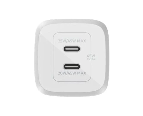 Belkin 45W GaN Dual PD/PPS mini snabbladdare för laptop, mobil, sufplatta, vit