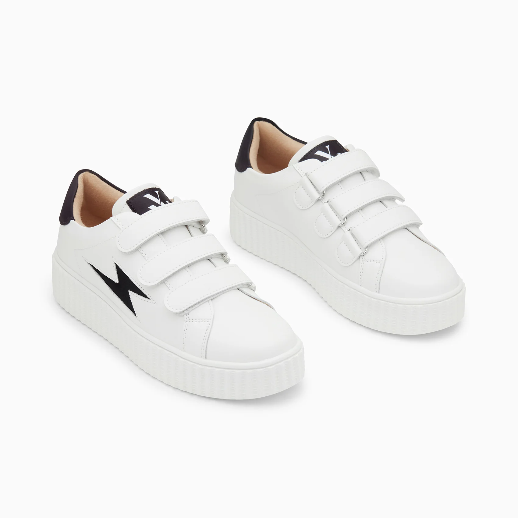 Sneakers-Baskets éclair Larissa blanc et noir satin à scratchs