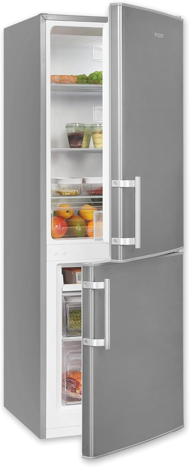 Exquisit Kühl-Gefrierkombination, 143 cm Höhe, Kühlschrank mit Gefrierfach, 4-Sterne-Gefrieren, 173 Liter, Alarm-Funktion, Kühl Gefrierkombination freistehend, KGC5233-60-HE-040D inoxlook