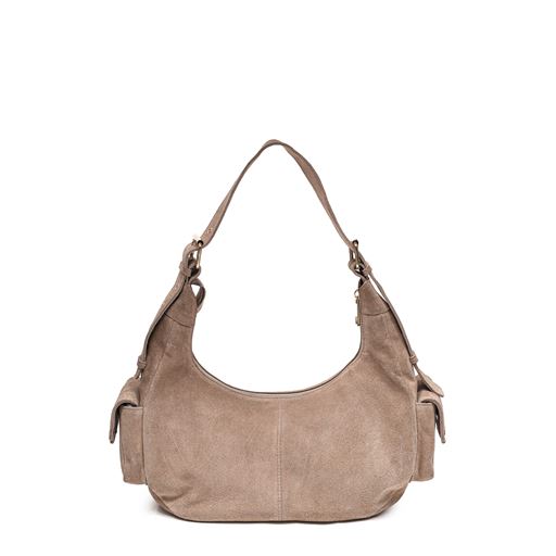 Núnoo Sally Buckle Suede Skuldertaske, Beige