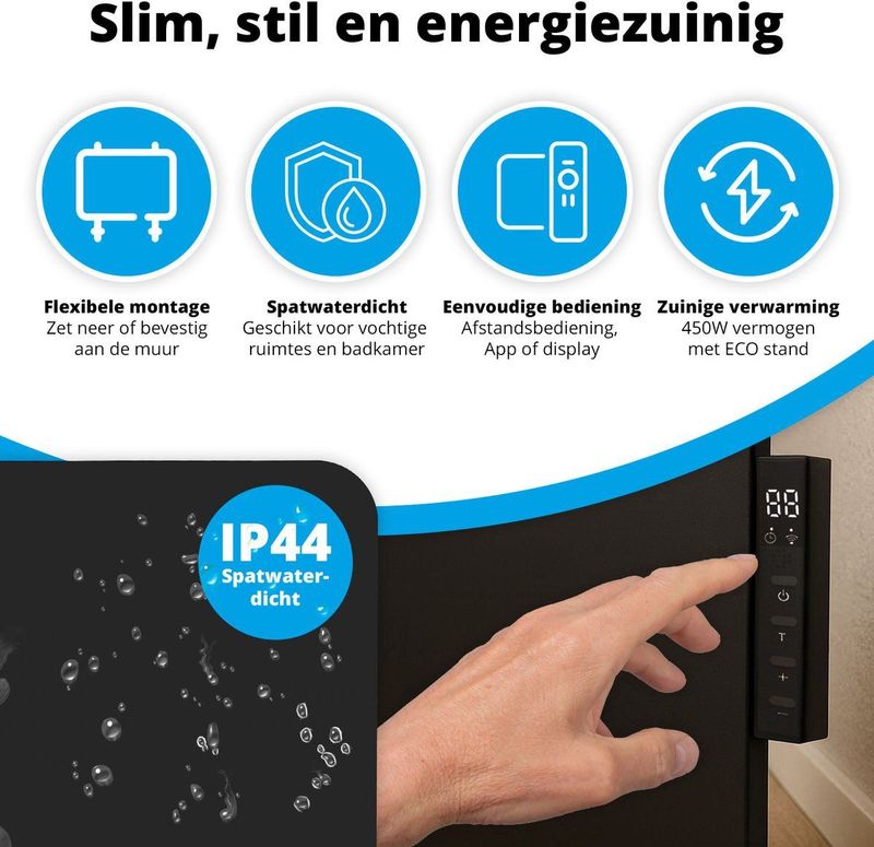 FlinQ - Slimme Infrarood Heater - Zwart - Energiezuinige Verwarming