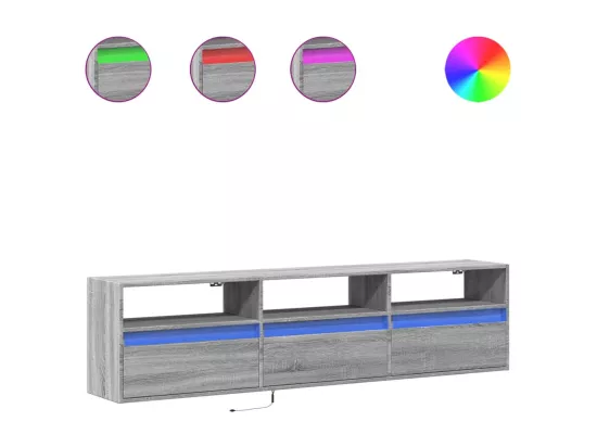 Meuble TV mural avec LED sonoma gris 180x31x45 cm