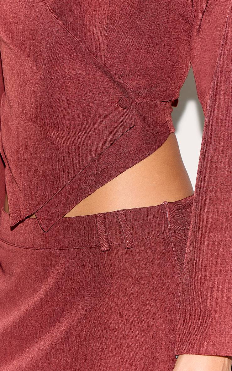 Orange Brûlé Haut Asymétrique À Boutons Manches Longues En Tissu Tissé Petite