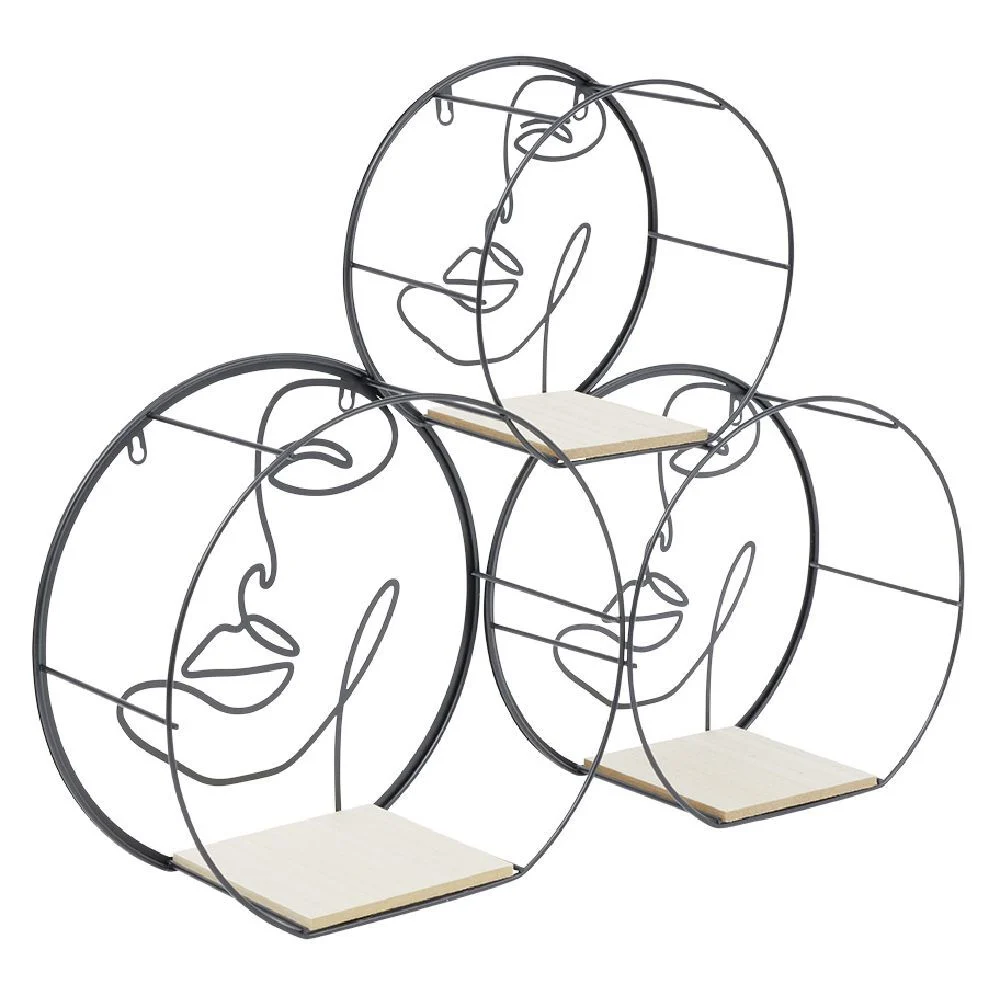Étagère design visage métal bois x3