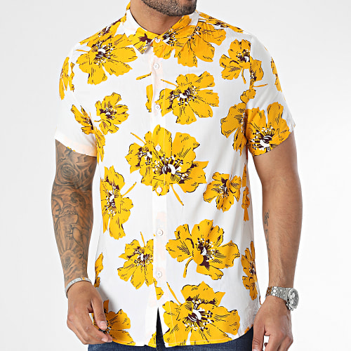 Chemise Manches Courtes Blanc Jaune Floral