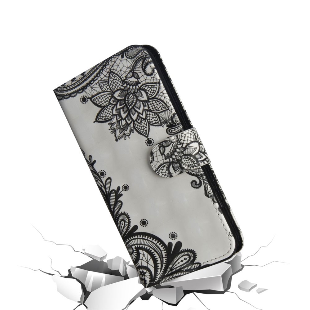 iPhone 12 / iPhone 12 Pro Leder Tasche mit Kartenfach   Handschlaufe - Blumen Mandala (Weiss)