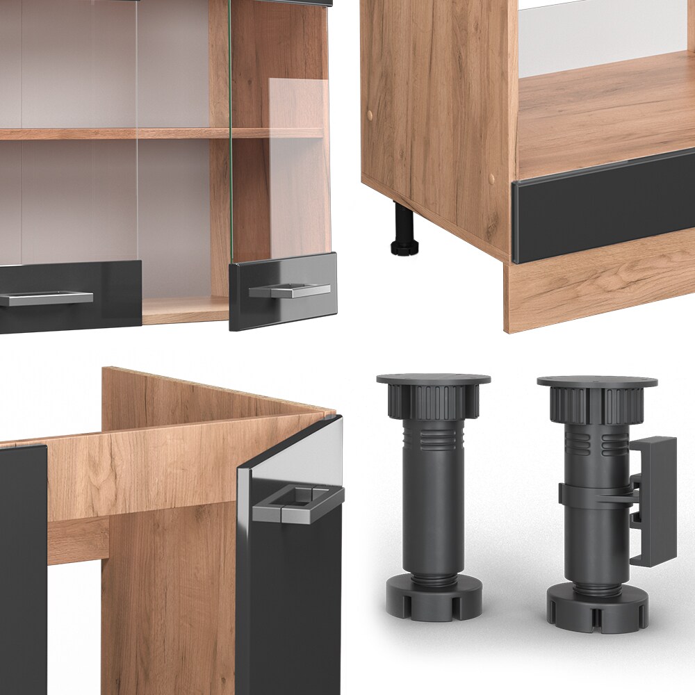 Vicco Küchenzeile Küchenblock Einbauküche R-Line Ecke 287 x 277 Anthrazit HGL