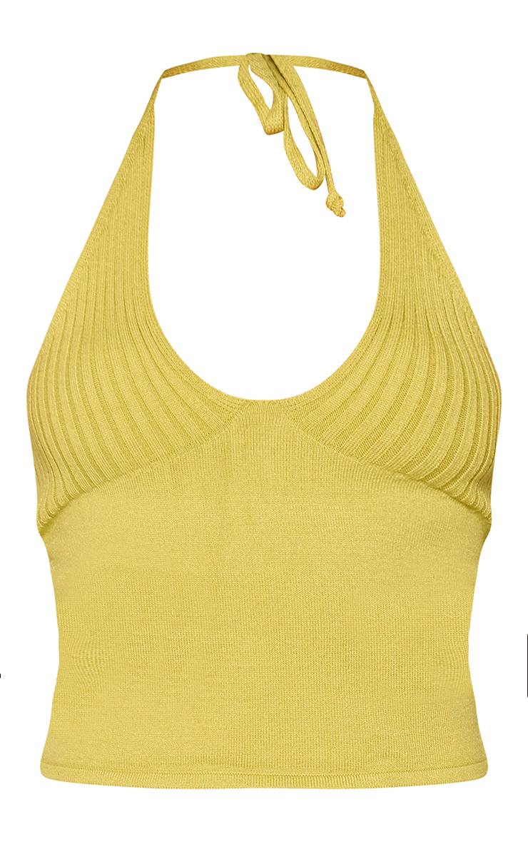 Chartreuse Top En Maille Côtelée Au Buste Avec Col Licou