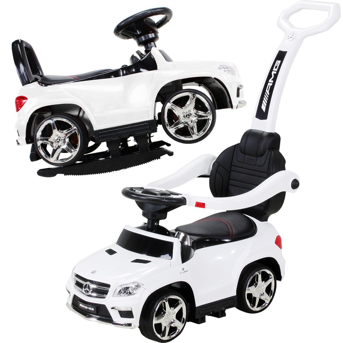 Actionbikes Motors Mercedes Benz GL 63 AMG Carrinho Elétrico Infantil com Barra de Empurrar (Carro Elétrico Infantil a partir de 1 Ano - Função Balanço - Plataformas para os Pés, 1 peça, Bateria de 6V - MP3 - Bluetooth - Módulo de Som - LED - Pneus de EVA