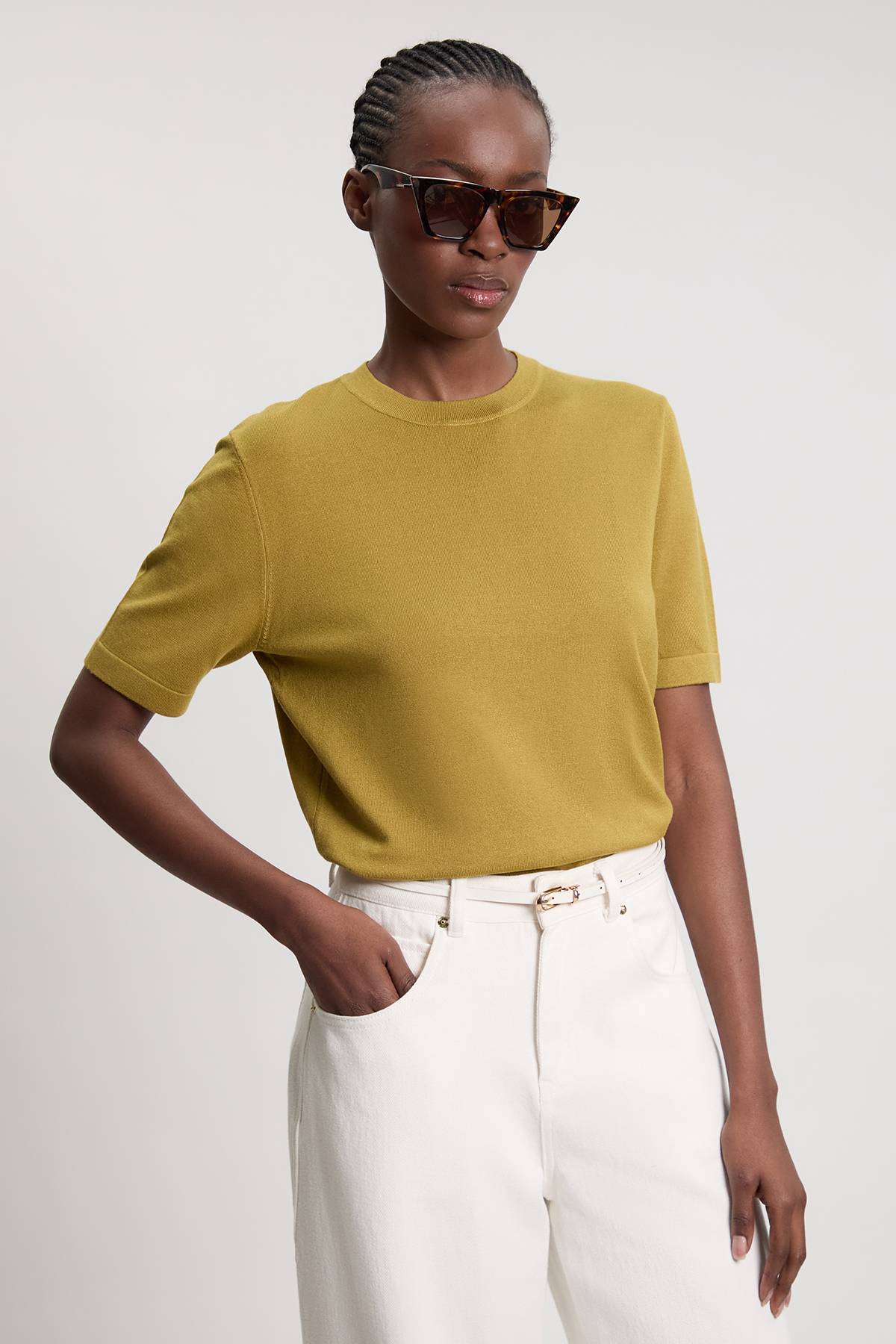 KarenMillen Haut En Maille Mélangée Viscose À Col Rond Et Manches Courtes