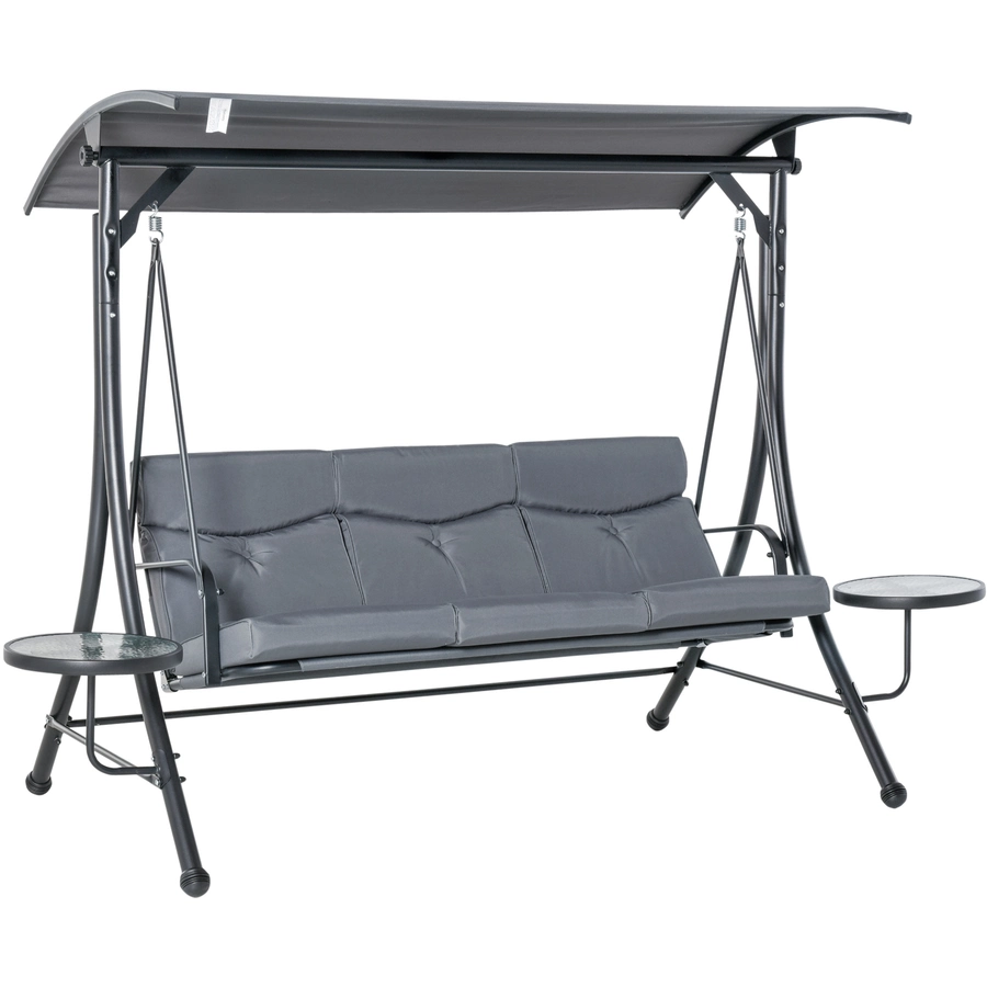 Outsunny 3-Sitzer Hollywoodschaukel mit verstellbarem Sonnendach grau, schwarz
