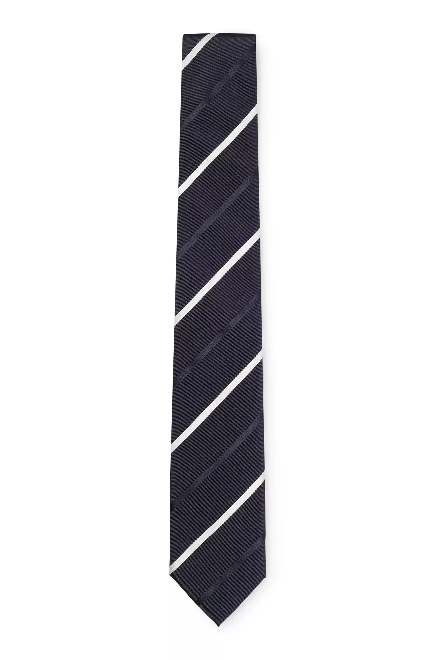 Gravata BOSS preta com risca diagonal em jacquard de mistura de seda.