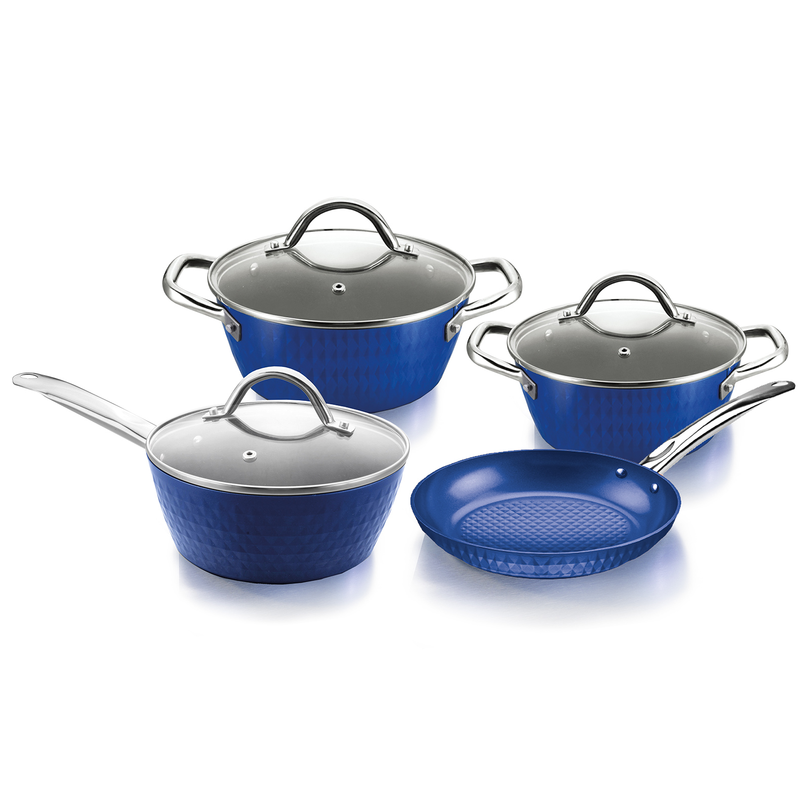 7-teiliges Topfset - blau - mit Glasdeckel