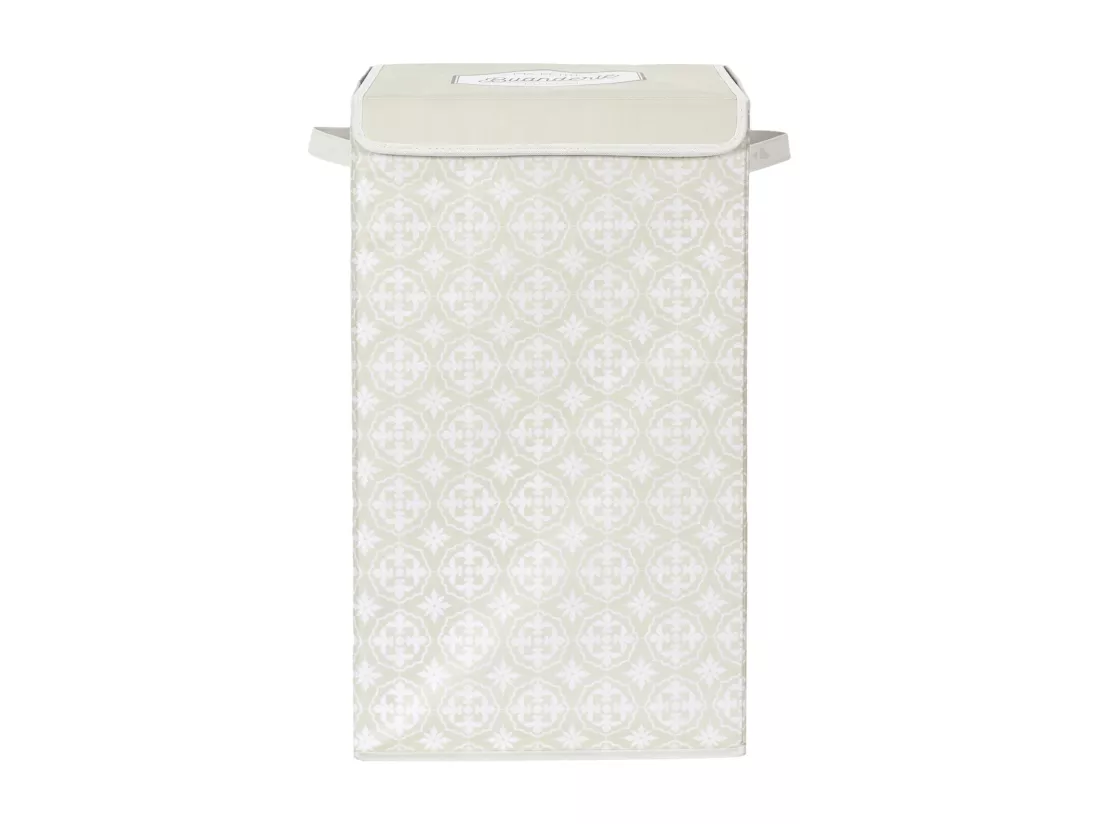 Panier de linge en polyester BOMBAY pliable motif damassé beige