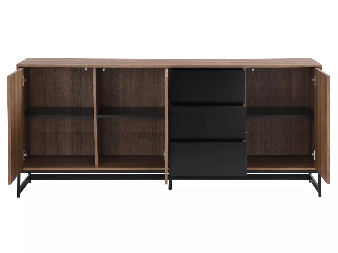 Buffet 3 portes et 3 tiroirs - MDF - Naturel et noir - CARATANA