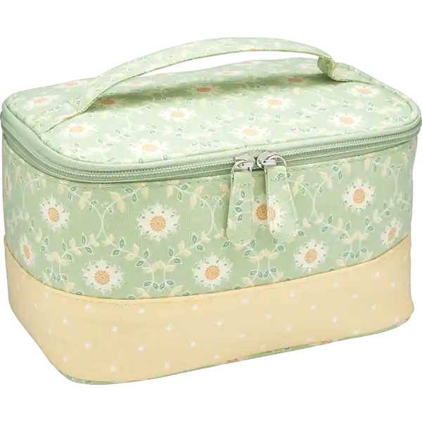 Koffer grün / gelb mit Blumen und Punkten