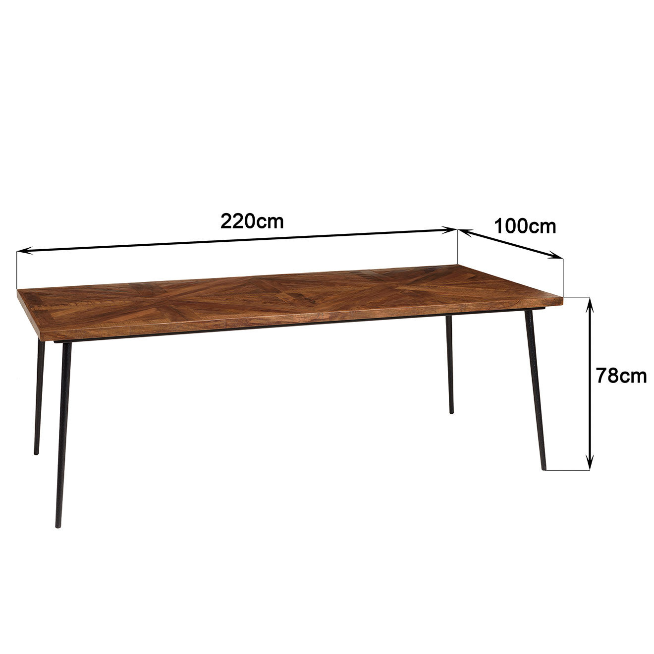Macabane Table à manger rectangulaire bois recyclé Kiara bois - 220x100x78 cm