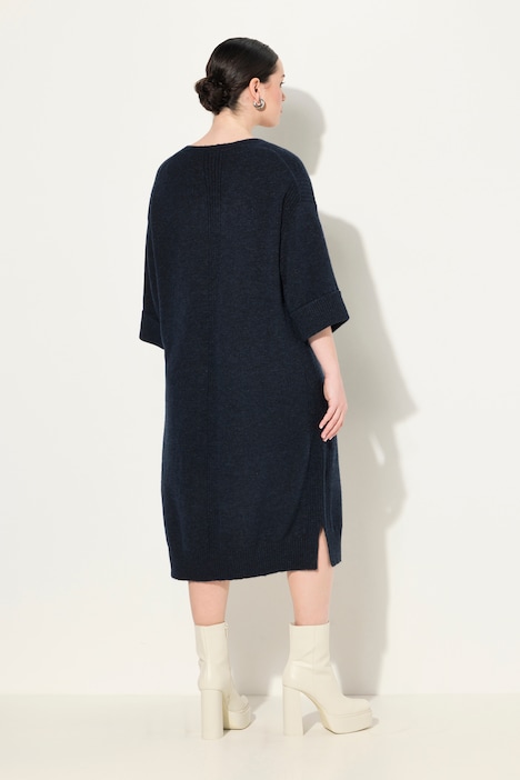 Strickkleid, Rippeinsätze, V-Ausschnitt, Halbarm,