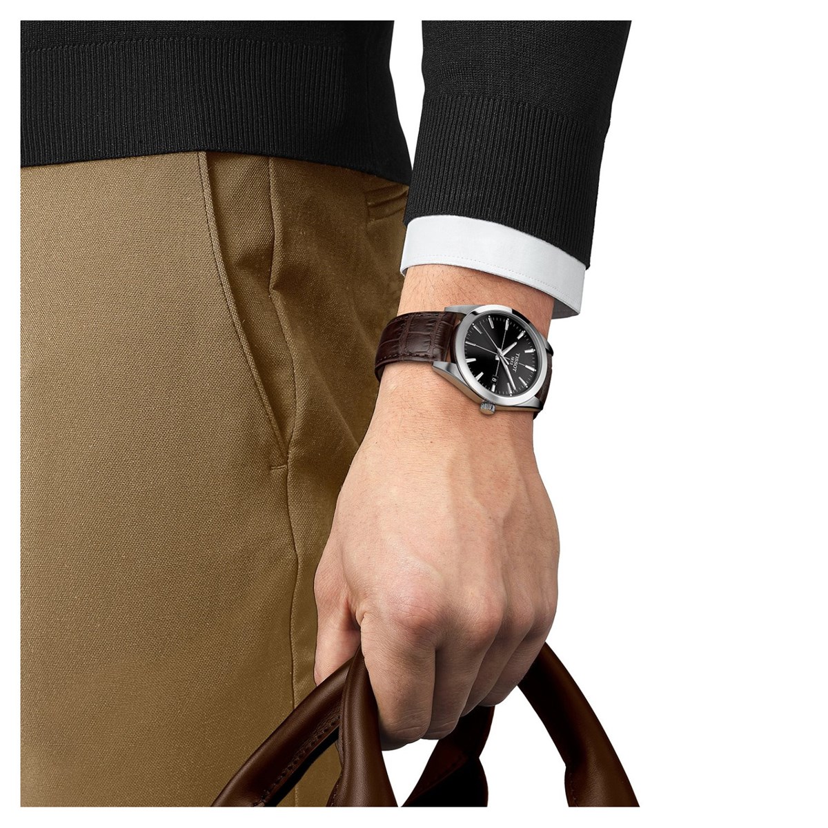 Montre Tissot Gentleman cuir brun cadran noir