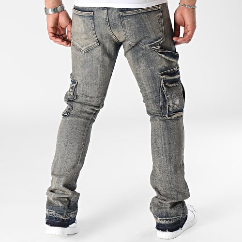 Pantalon Cargo Jean Flare Bleu Brut