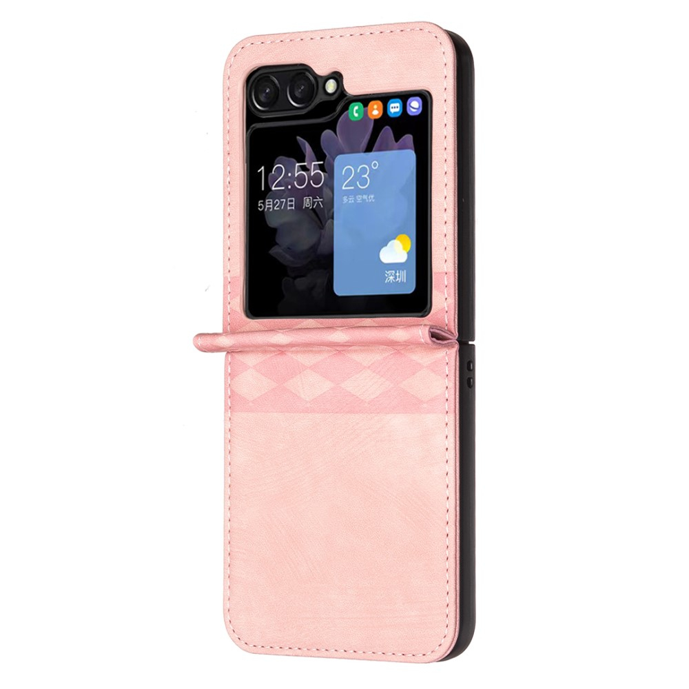 Samsung Galaxy Z Flip7 FE / Z Flip6 Leder Hardcase Schutzhülle Rauten Muster - Rosa