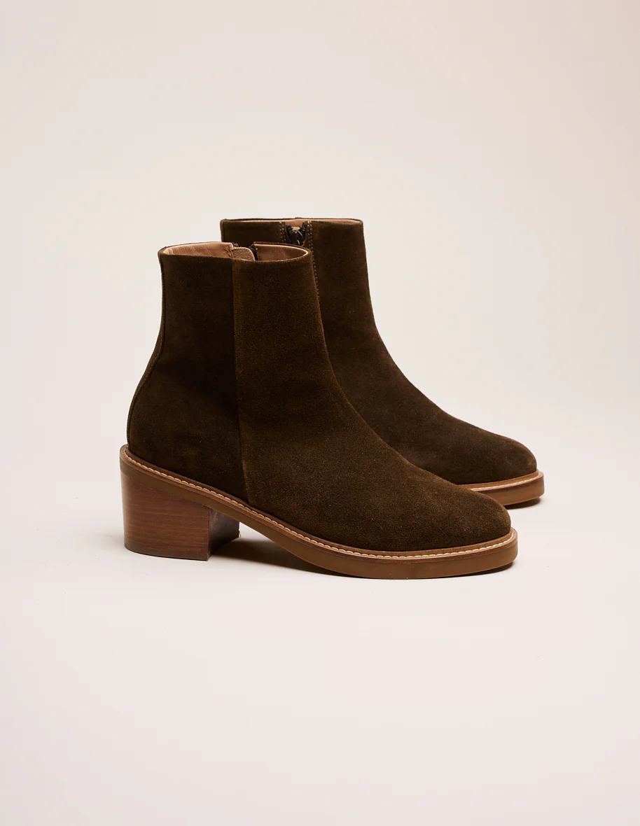 Bottines à talons Véronique - Suède kaki