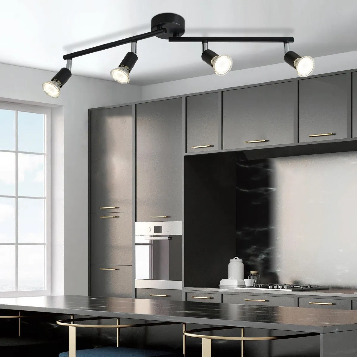 Nettlife 4 Spots Plafonnier LED Noir GU10 Rotatif