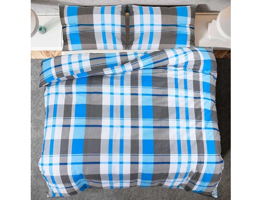 VIDAXL - Ensemble de housse de couette bleu et gris 135x200 cm coton