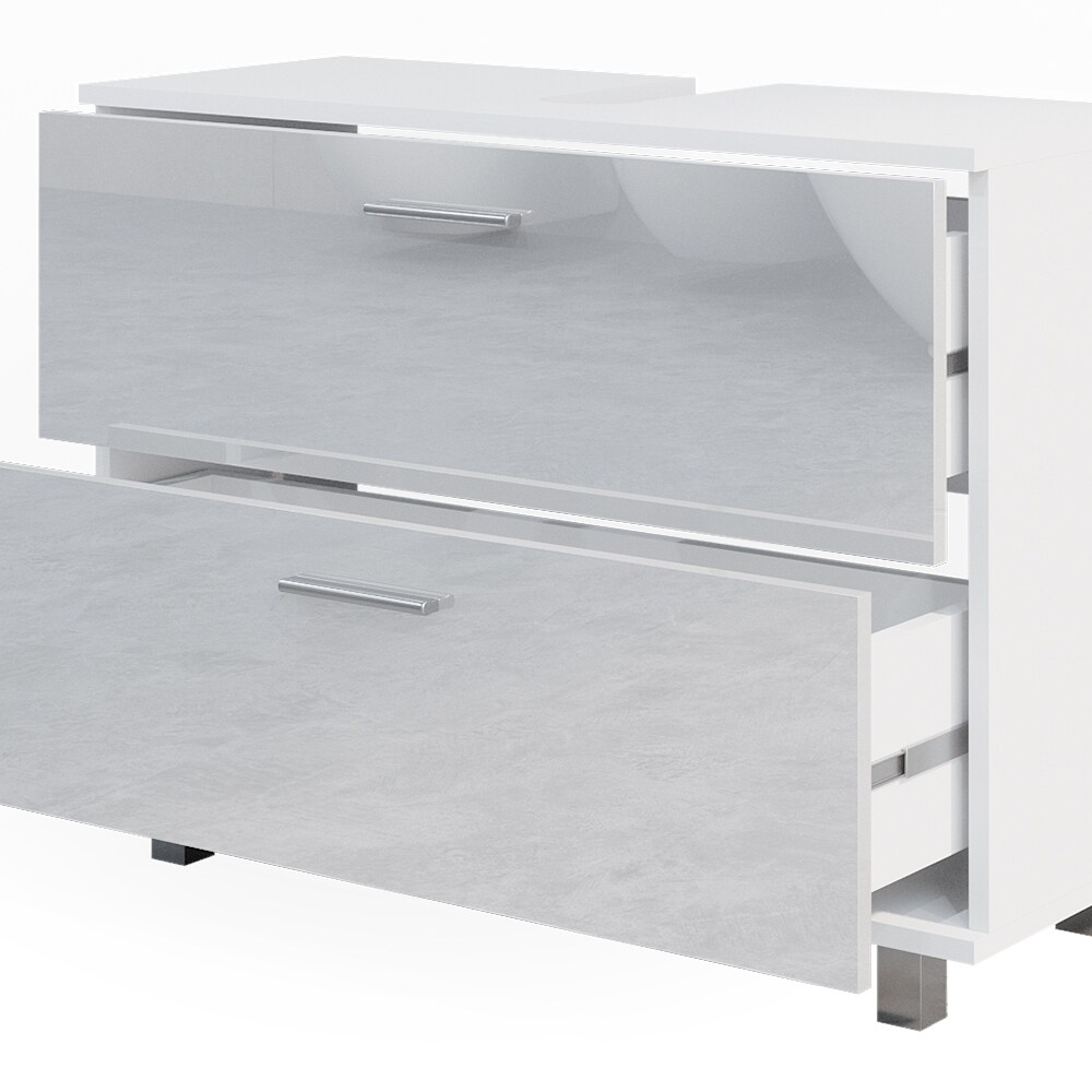 Vicco Badmöbel-Set Ilias Weiß Hochglanz modern Waschtischunterschrank Spiegelschrank Midischrank Hochschrank