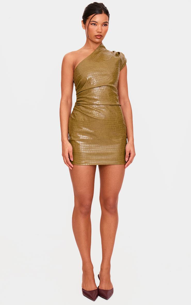 Vert Olive Robe Moulante Asymétrique En Synthétique Effet Croco Plt Label