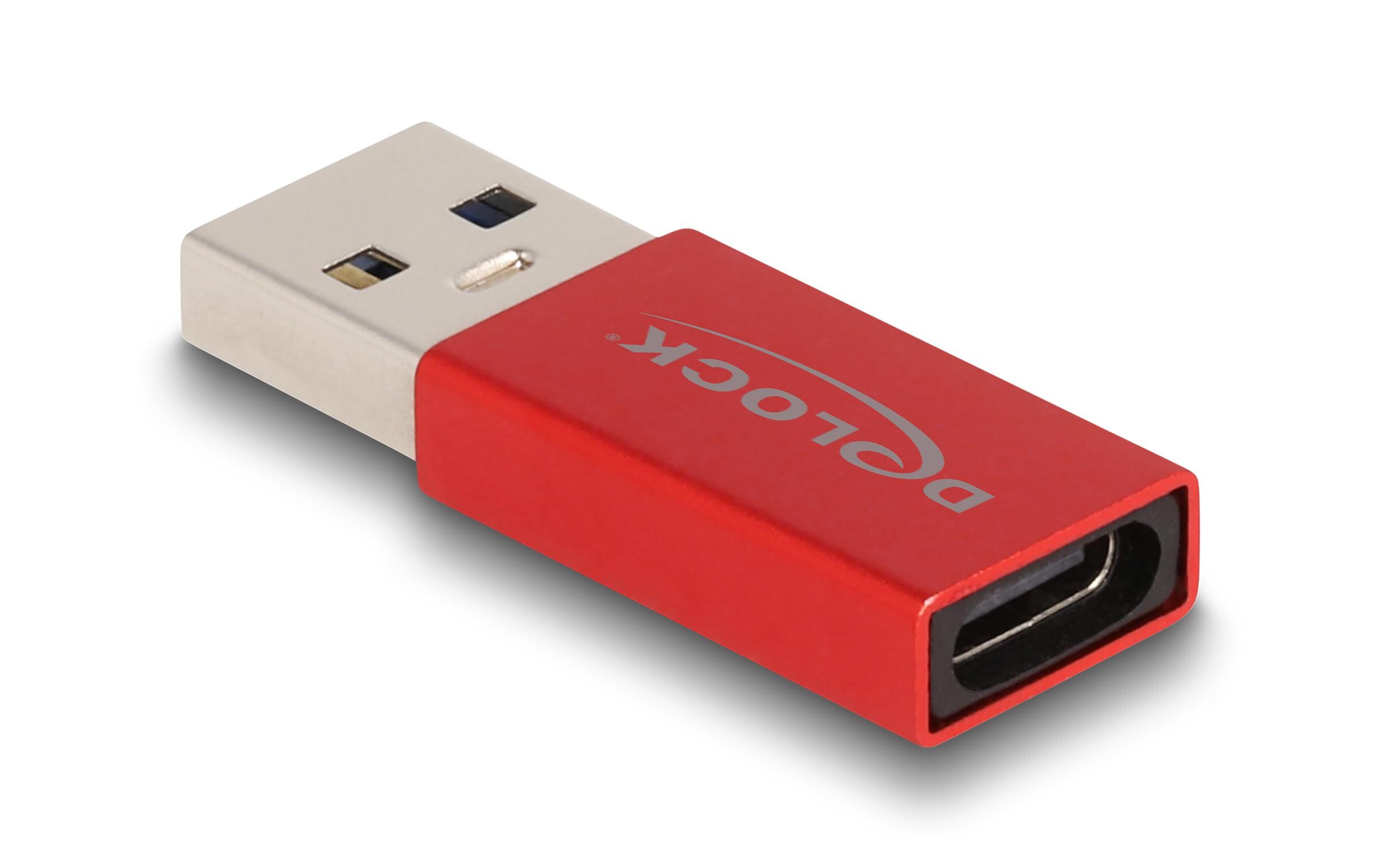 USB-Adapter 3.2 Gen 2 (10 Gbps) USB-A Stecker - USB-C BuchseDelock USB 10 Gbps Adapter USB Typ-A Stecker zu USB Type-C Buchse aktiv rot