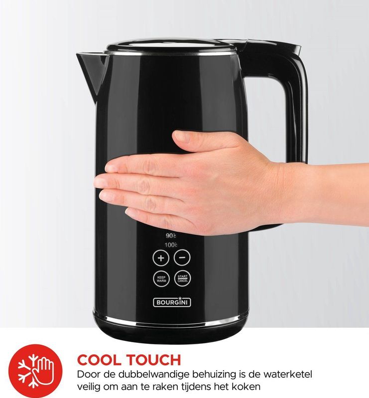 Bourgini Cool Touch Digital Kettle - Digitale Waterketel - 1.7L - Zwart