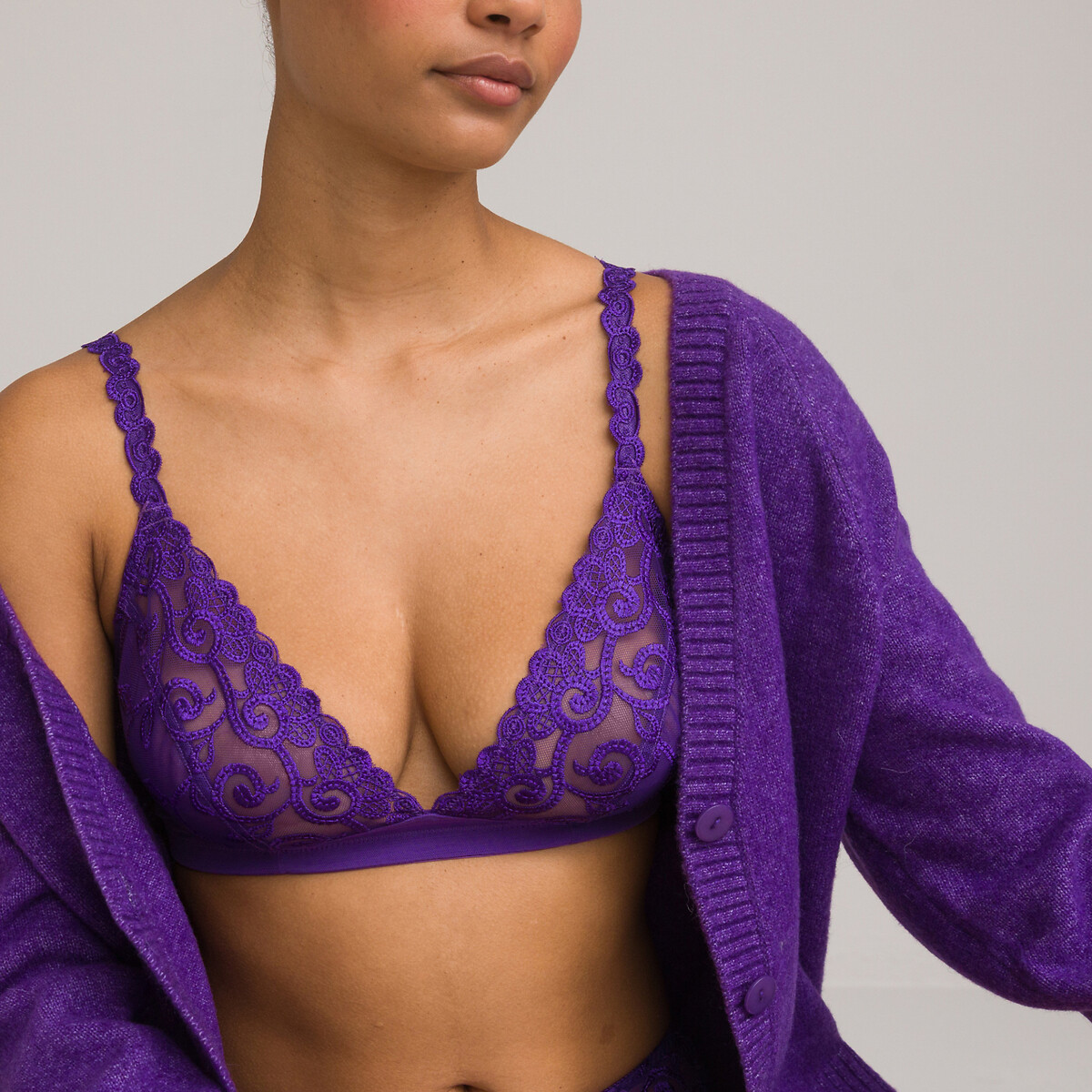 COLEÇÕES LA REDOUTE<br>Sutiã sem aro em tule bordado, Lyssa