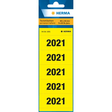HERMA Jahreszahlen 2021 für Ordner, 60 x 26 mm, gelb, permanent haftend