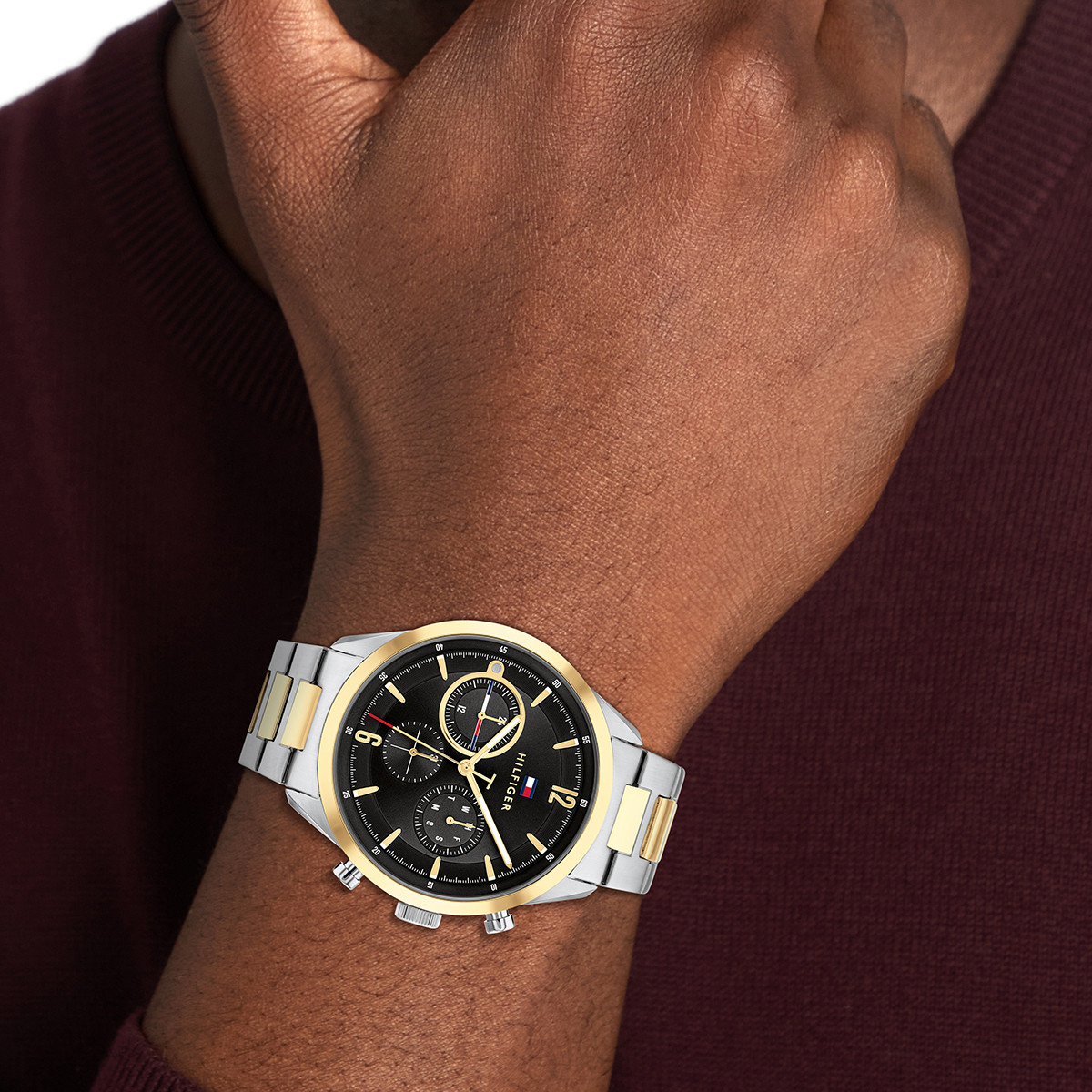 Montre Tommy Hilfiger homme acier bicolore jaune