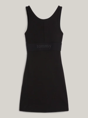 Vestido justo com faixa e logo