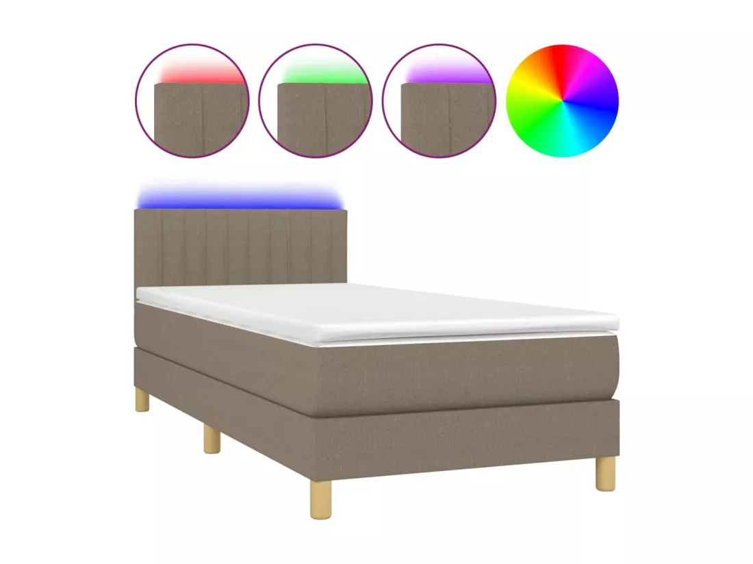 Sommier tapissier avec matelas et LED Taupe 90x190 cm Tissu