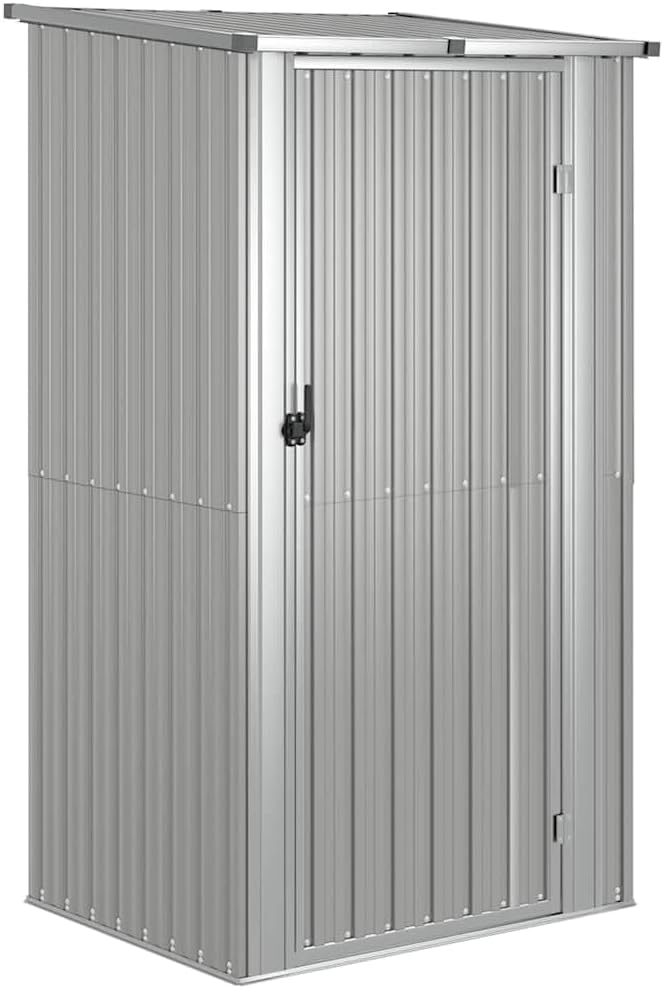 vidaXL Geräteschuppen Gartenhaus Schuppen Gerätehaus Lagerschuppen Gartenschrank Pultdach Garten Grau 118,5x97x209,5 cm Verzinkter Stahl