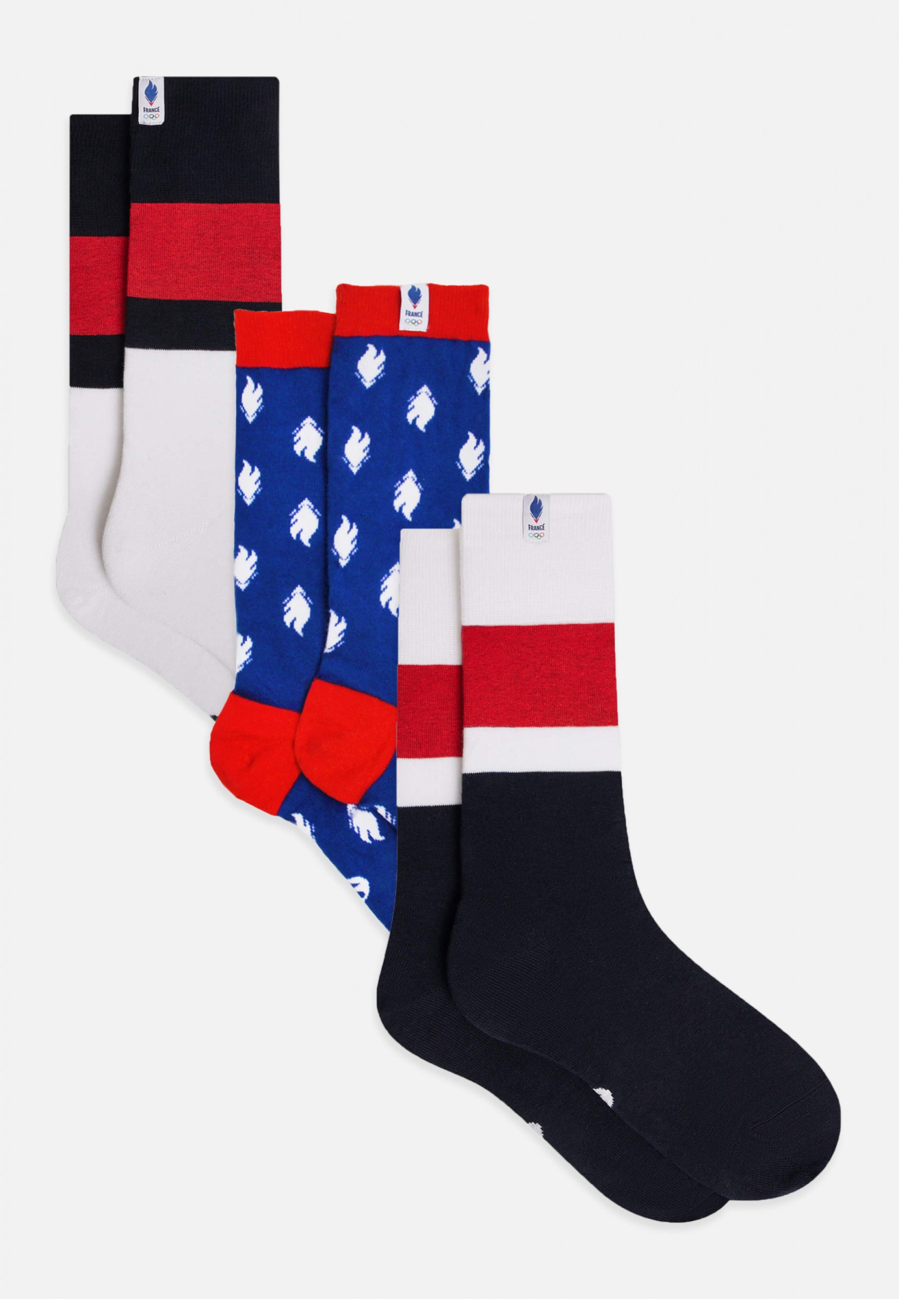 Trio de chaussettes mi-hautes en coton-Pack Trio Chaussettes Lucas Equipe de France Blanc Coq