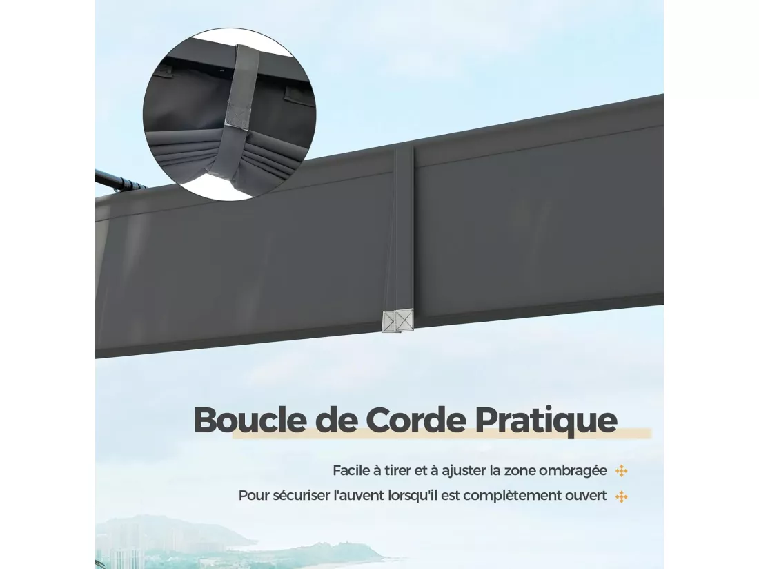 Pergola d'Extérieur 310 x 310 CM avec Auvent Rétractable, Abri Colonnes Métalliques Robustes Pavillon Moderne Pare-Soleil, Tonnelle pour Jardin Patio Terrasse Porche, Gris
