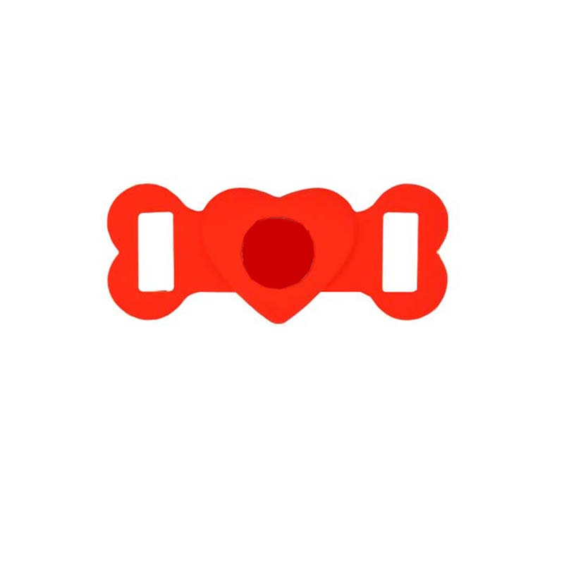 Apple AirTag Silikon Case Hülle Halsband Halterung für Haustiere Herz (Hund / Katze) - Rot