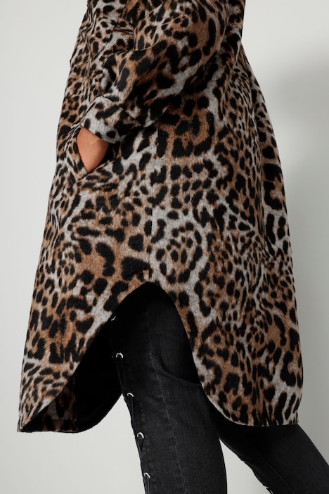 Hemdmantel, oversized, Leo-Print, Hemdkragen, Langarm
