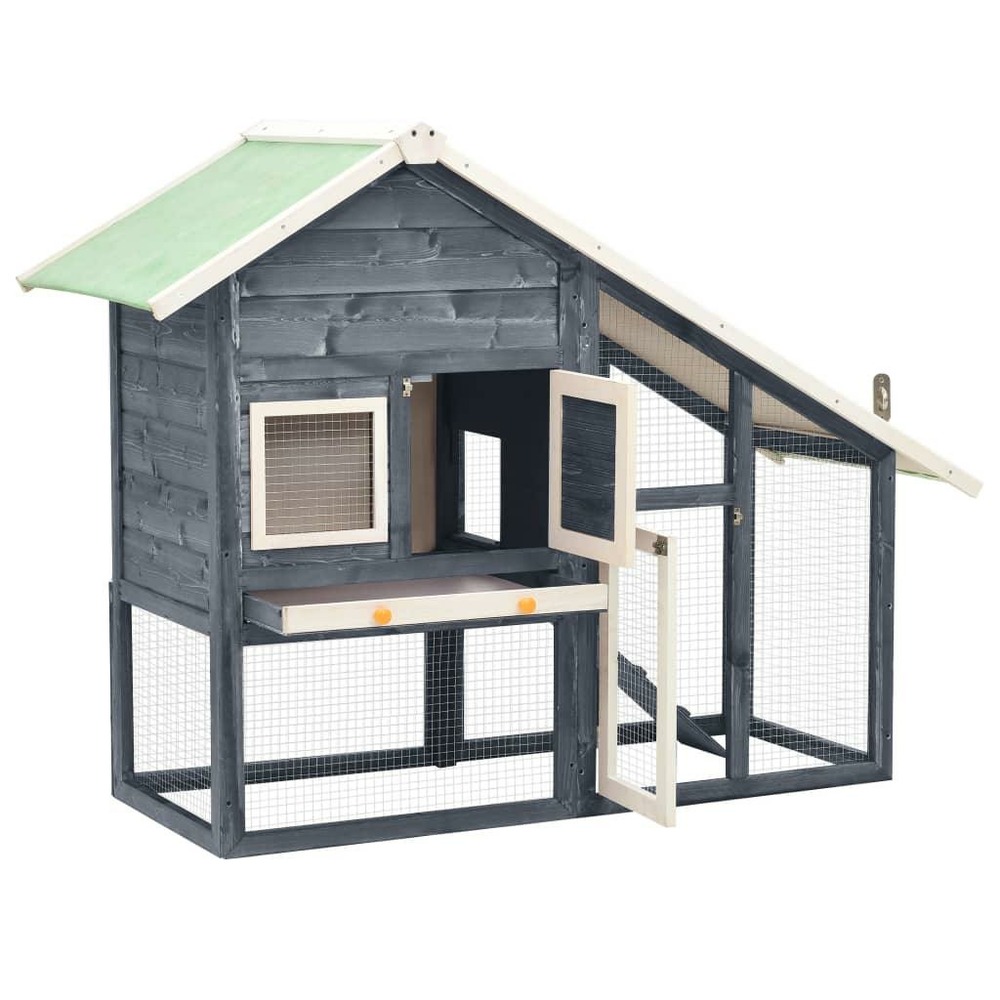 Clapier gris et blanc 140 x 63 x 120 cm bois de sapin massif
