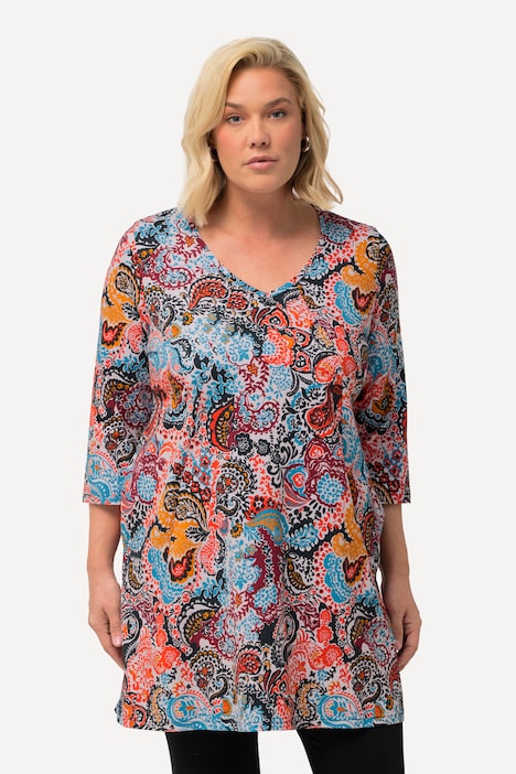 Longshirt, Paisleymuster, A-Linie, V-Ausschnitt, 3/4-Arm