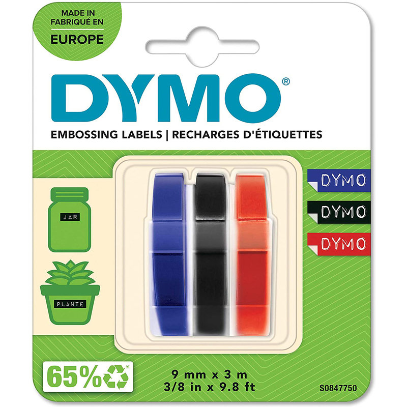 Dymo Prägeband 3D, S0847750, 3 Stück, blau/schwarz/rot