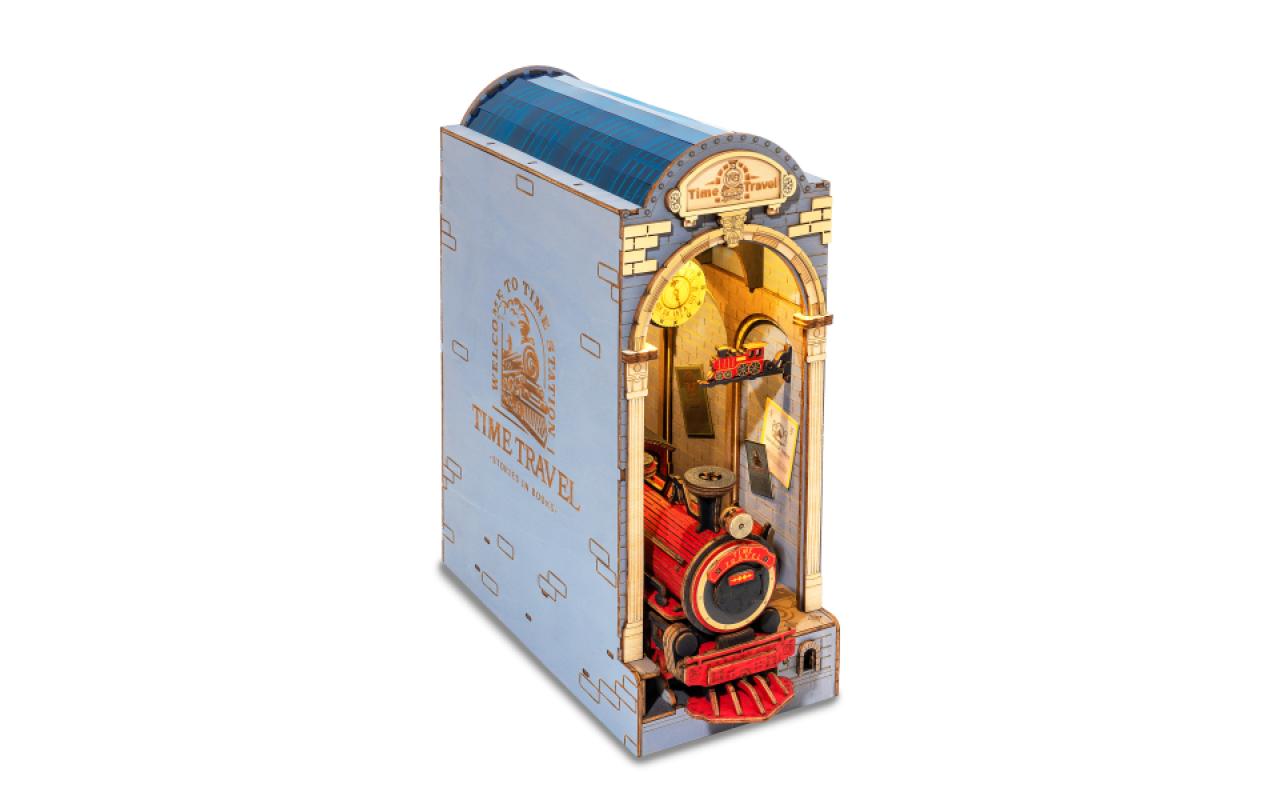 Bausatz Book Nook Time Travel3D-Puzzle aus lasergeschnittenen Holzteilen