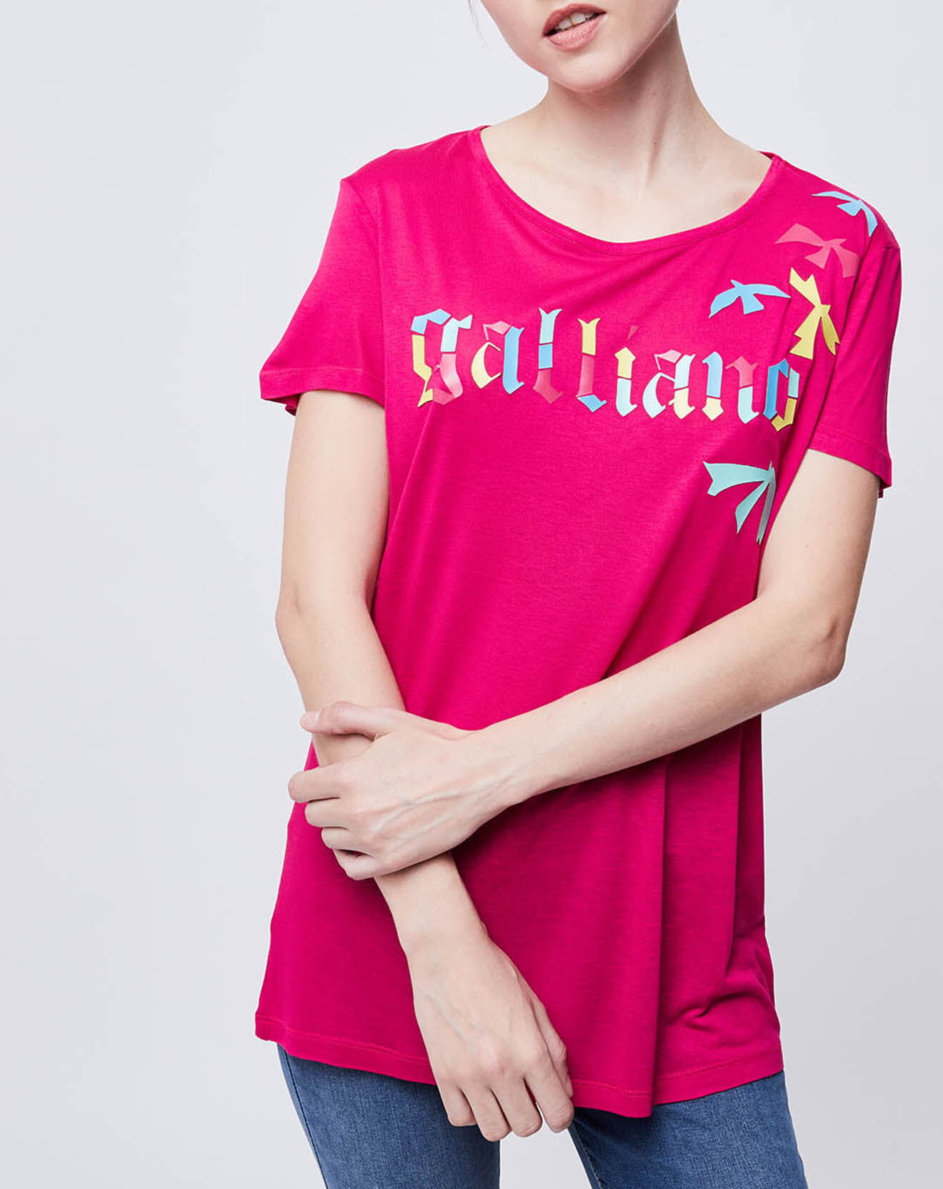 John Galliano T-Shirt imprimé rose/multicolore
